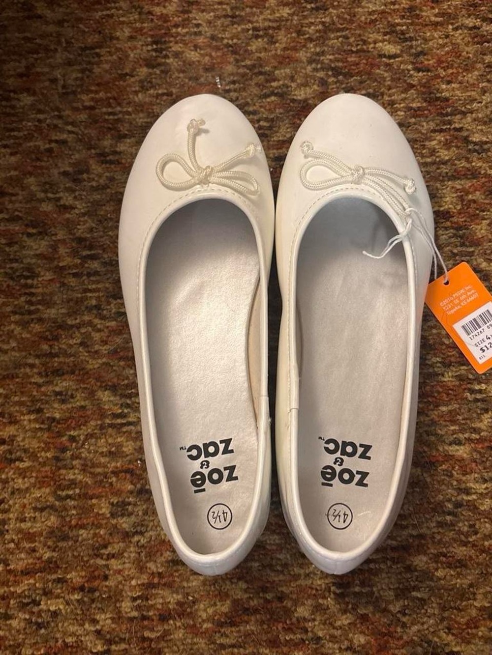 Zoe & Zac White Ballet-Style Flats with Bow Accent